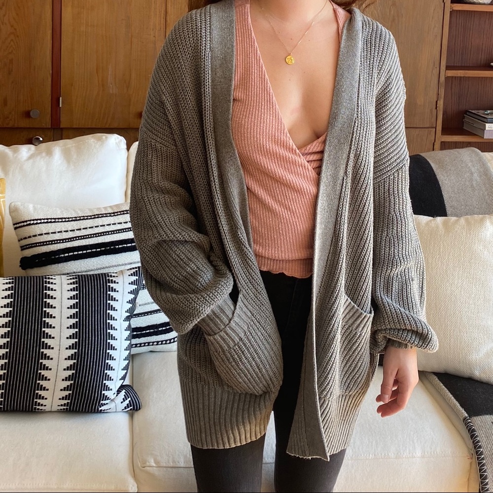 Urban Outfitters Long Line Cardigan. Gray.